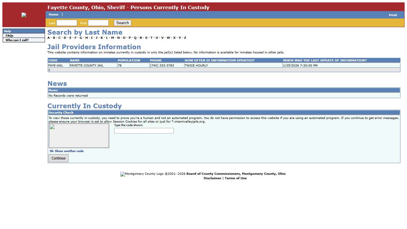 Fayette County, Ohio, Sheriff - Persons Currently In Custody
